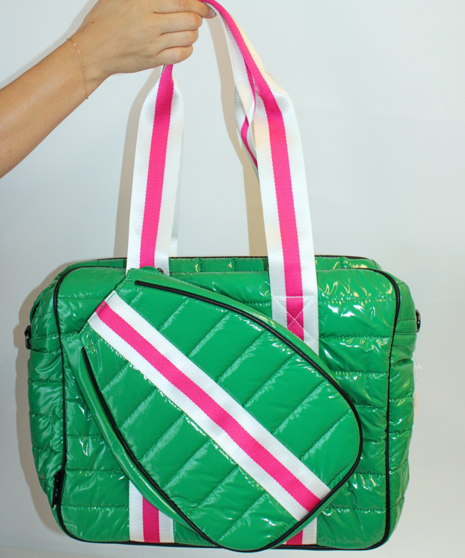 Puffer Pickle Tote Green w/Pink