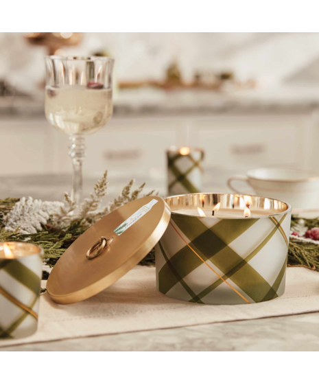 frasier fir frosted plaid three wick candle