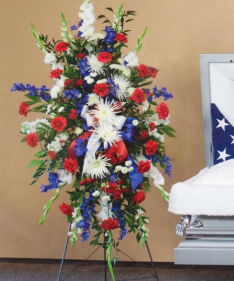 Red White and Blue Funeral Flowers Standing Spray